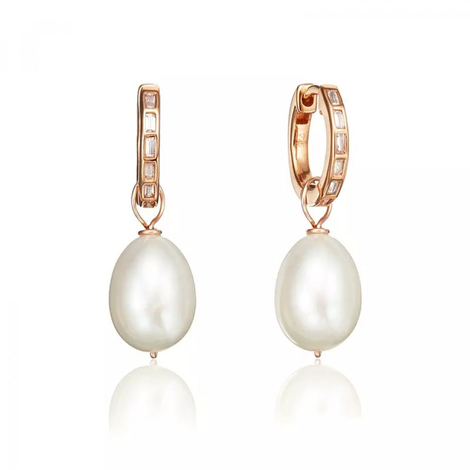 925 silver 18k gold diamond style baguette pearl drop earrings